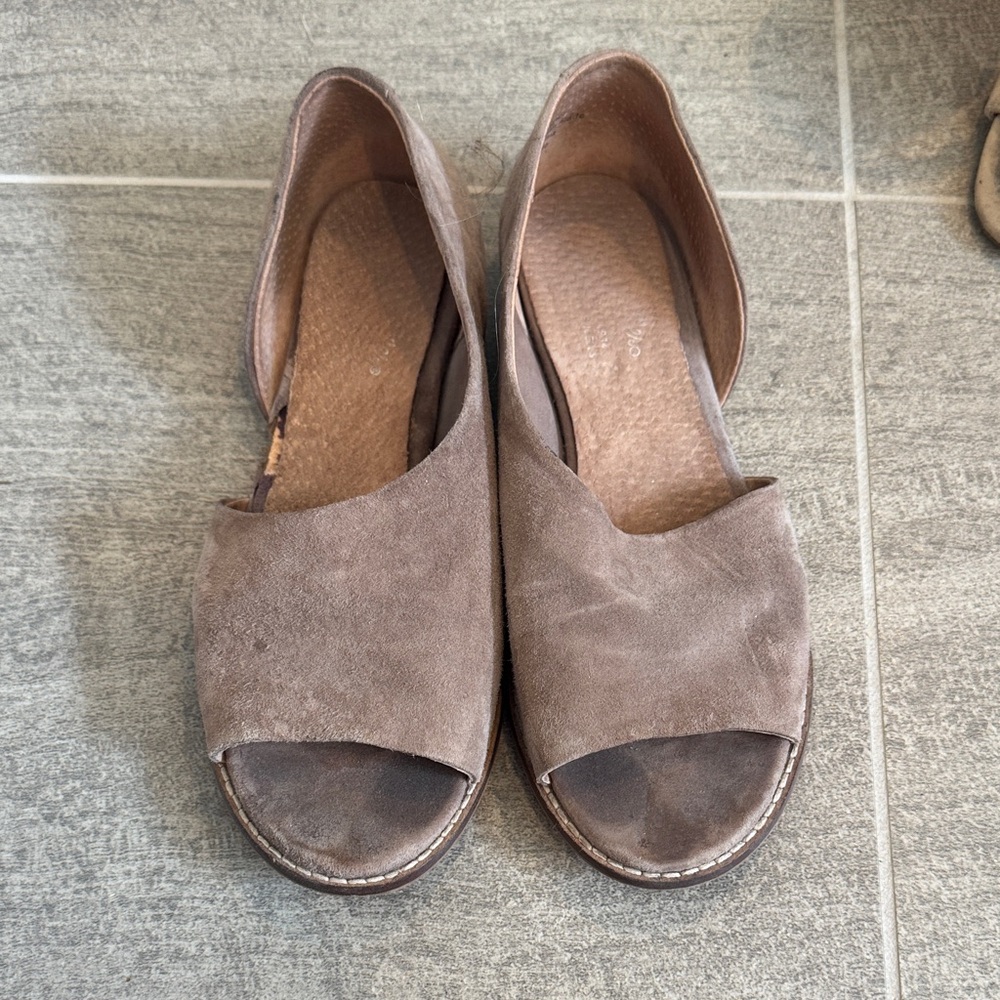 Women's Taupe Suede Open-Toe Flats